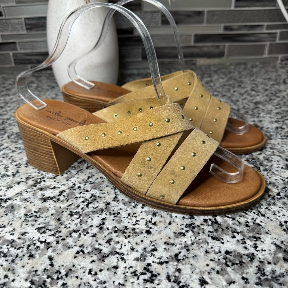 Mila Paoli | Women's Leather Tan Studded Sandals Summer Size 9
